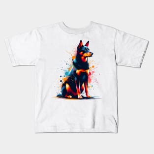 Working Kelpie Captured in Colorful Splash Art Style Kids T-Shirt